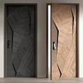 Modern Security Doors With Geometric Wooden Patterns And Secure Lock In Dark Light Brown