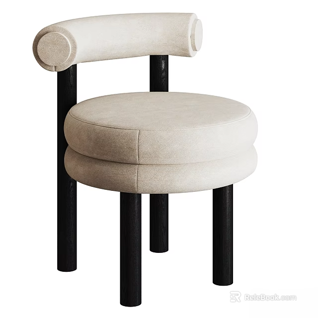 Modern Single Chair With Beige Rolled Back Upholstered Round Seat And Black Legs 3d model 