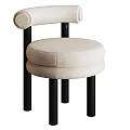 Modern Single Chair With Beige Rolled Back Upholstered Round Seat And Black Legs