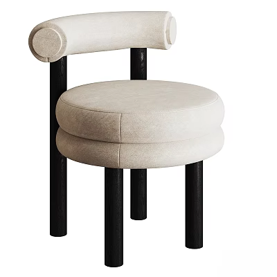 Modern Single Chair With Beige Rolled Back Upholstered Round Seat And Black Legs 3d model