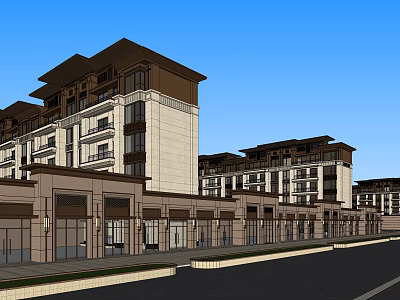 New Chinese Style Multi Story Residential Building With Ground Floor Shops And Modern Balconies 3d model