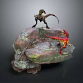 Two Realistic Vibrant Dinosaur Models Standing On Rocky Formation Display Scene