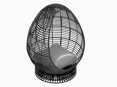 Egg Shaped Rattan Leisure Chair With Woven Design Round Base And Gray Cushion 3d model