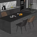 Modern Open Kitchen Interior With Marble Island Countertop Chairs And Cabinets