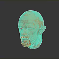 Detailed 3D Male Head Model With Bald Head White Beard Against Gray Background And Reflection