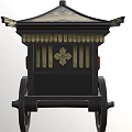Traditional Oriental Carriage with Decorated Roof Red Lanterns Wooden Wheels and Ornate Design