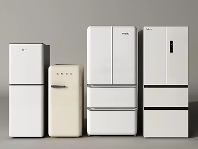 Various Styles Of Modern And Retro Refrigerators And Freezers In White And Beige For Kitchen 3d model