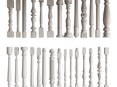 Various Baluster Styles Featuring Intricate Carvings And Simple Shapes For Railings 3d model