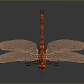 Orange Dragonfly With Detailed Mesh Wings And Transparent Structure On Dark Background