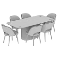 Elegant Dining Table Set With Black Marble Top And Light Gray Upholstered Chairs 3d model