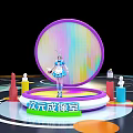 Vibrant Imaging Room With Colorful Circular Background And Character In Blue White Outfit