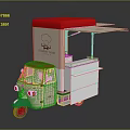 Chefino Taste Food Cart With Red Roof Beige Body And Green Wheels