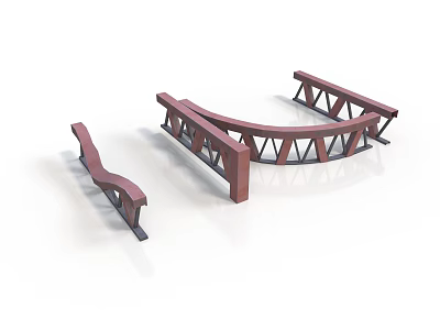 Three Red Metal Support Frames With Curved Design And Triangular Structures 3d model