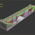 Detailed Stone Arch Bridge Structure With Arch Supports Stone Piers Roadway And Lamp Posts