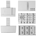Modern Kitchen Cookware Set With Range Hood Gas Stove Induction Cooktop And Cabinets