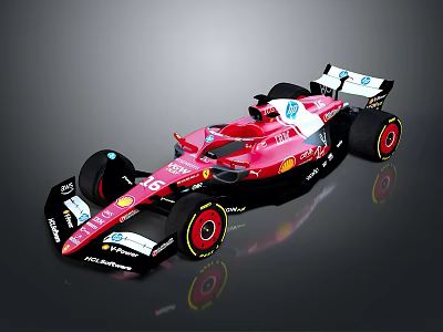 Red Formula 1 Racing Car Featuring Shell Logo Number 55 Black Tires And Red Rims 3d model