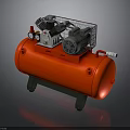 Red Air Compressor With Red Tank Motor Pressure Gauge and Green Stand Industrial Equipment