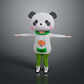 Cartoon Panda Character With Little Fox Graphic Green Scarf And Green Striped Pants Arms Outstretched