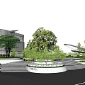 Modern Sales Office Building With Circular Landscape Greenery And Curved Pathway Design