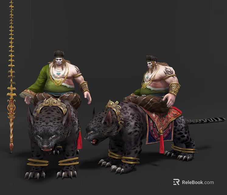 Game Movie Characters Riding Mythical Beasts With Traditional Attire And Ornate Saddles 3d model 