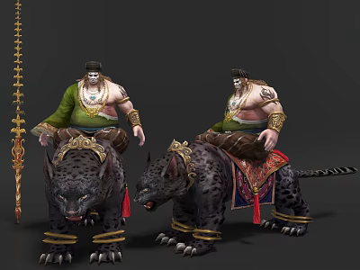 Game Movie Characters Riding Mythical Beasts With Traditional Attire And Ornate Saddles 3d model