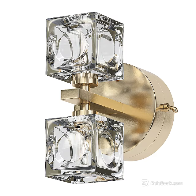 Elegant Modern Wall Sconce With Brass Frame And Square Clear Glass Shades 3d model 
