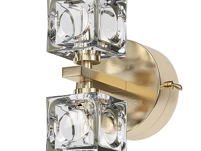 Elegant Modern Wall Sconce With Brass Frame And Square Clear Glass Shades 3d model