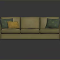 Beige Three Seat Sofa With Green And Yellow Striped Decorative Pillows