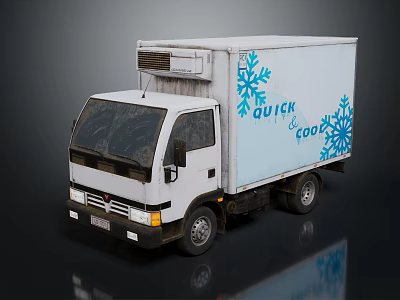 White Refrigerated Truck With Quick Cool Logo And Blue Snowflakes Design 3d model