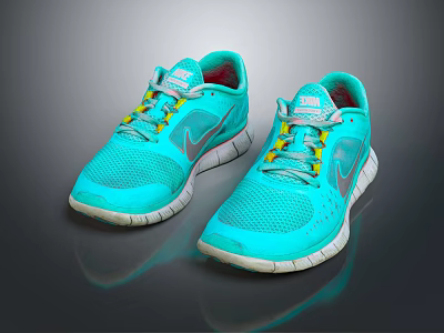 Turquoise Running Shoes With Mesh Upper Yellow Laces And White Sole 3d model