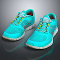 Turquoise Running Shoes With Mesh Upper Yellow Laces And White Sole