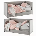 Grey Frame Kids Bed With Pink White Bed Sheets And Soft Pillows 3d model