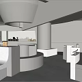 Modern Bubble Tea Shop Interior Design With Open Counter White Silver Decor And Seating Area 3d model