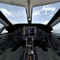 Passenger Plane Flying With Propeller And Landing Gear In Blue Sky With Clouds