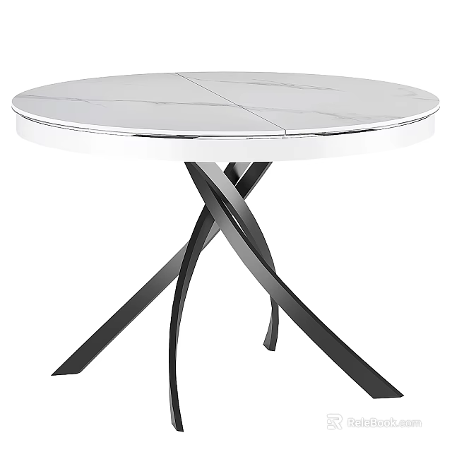 Modern Round Dining Table With Marble Top And Crossed Metal Legs Design 3d model 