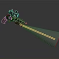 Black Tactical Gun With Attachments And Laser Beam On Grey Background