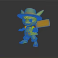 Yellow Creature Resembling Pikachu With Straw Hat Red Vest Blue Shorts And Yellow Board Standing