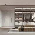Modern Walk In Closet Design With Glass Door Cabinets Hanging Clothes Drawers And Bench