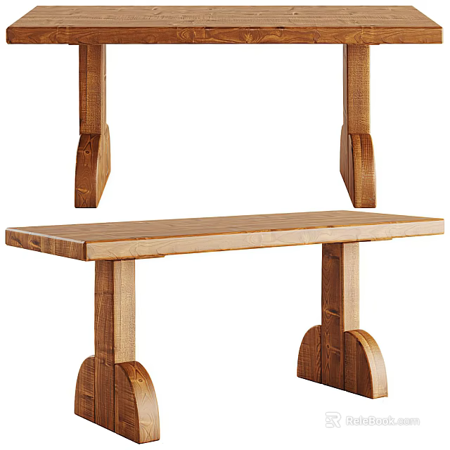 Natural Wooden Dining Table With Sturdy Legs And Smooth Rectangular Top Design 3d model 