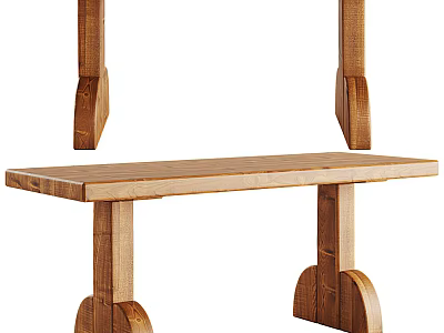 Natural Wooden Dining Table With Sturdy Legs And Smooth Rectangular Top Design 3d model