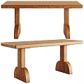 Natural Wooden Dining Table With Sturdy Legs And Smooth Rectangular Top Design 3d model