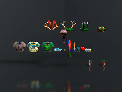 Assorted Decorative Objects Including Antlers Candles T Shirts and Toys 3d model