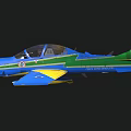 Blue Green Yellow Fighter Jet With Propeller Transparent Cockpit And Brazilian Flag Emblem