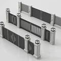 Modern Gates With Black Panels White Pillars And Decorative Lanterns 3d model