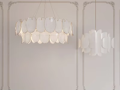 Two White Petal Shaped Chandeliers Hanging On Decorative Wall Background 3d model