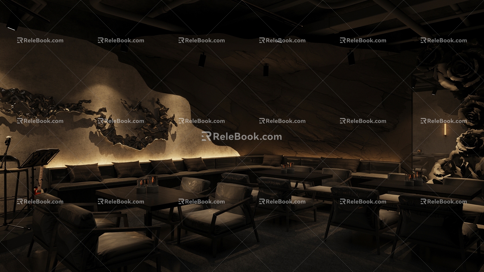 Bar decoration rock area background wall industrial wind dark 3d model