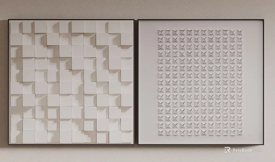 White Geometric Wall Decorations With 3D Cube And Triangle Grid Patterns 3d model