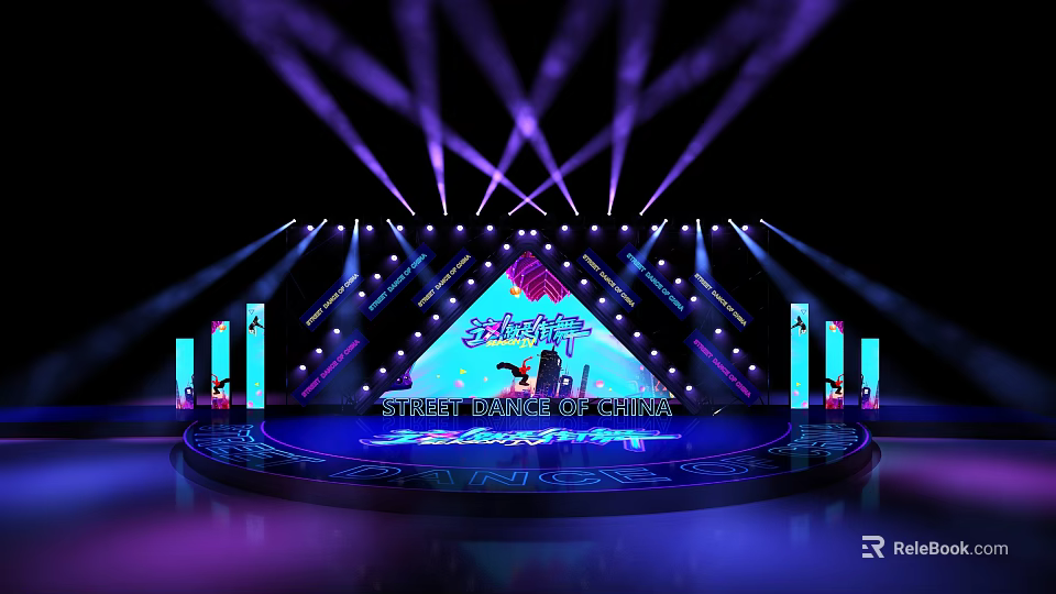 Gorgeous Stage With Purple And Blue Lights Display Screen For Event Performance 3d model 