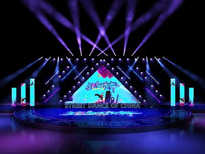 Gorgeous Stage With Purple And Blue Lights Display Screen For Event Performance 3d model