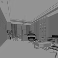 Modern Office Interior With Sunlight Large Window Wooden Bookshelf Leather Sofa Coffee Table And Desk